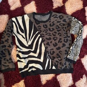 Mixed Animal Print Sweater with Zebra & Leopard Patterns